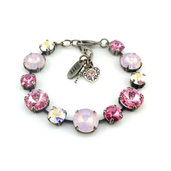 Rosé Glow Light Pink and Crystal AB Tennis Bracelet Made with Genuine Crystals - Picture 4 of 8